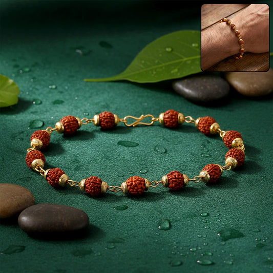 Mahadev Gold Finish Rudraksha Bracelet – Divine Energy & Daily Blessings